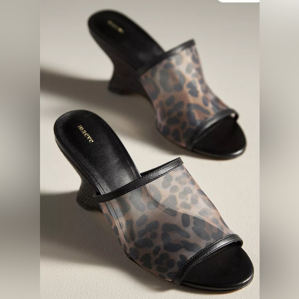 MAEVE Mesh Wedge Black and Leopard Print heels